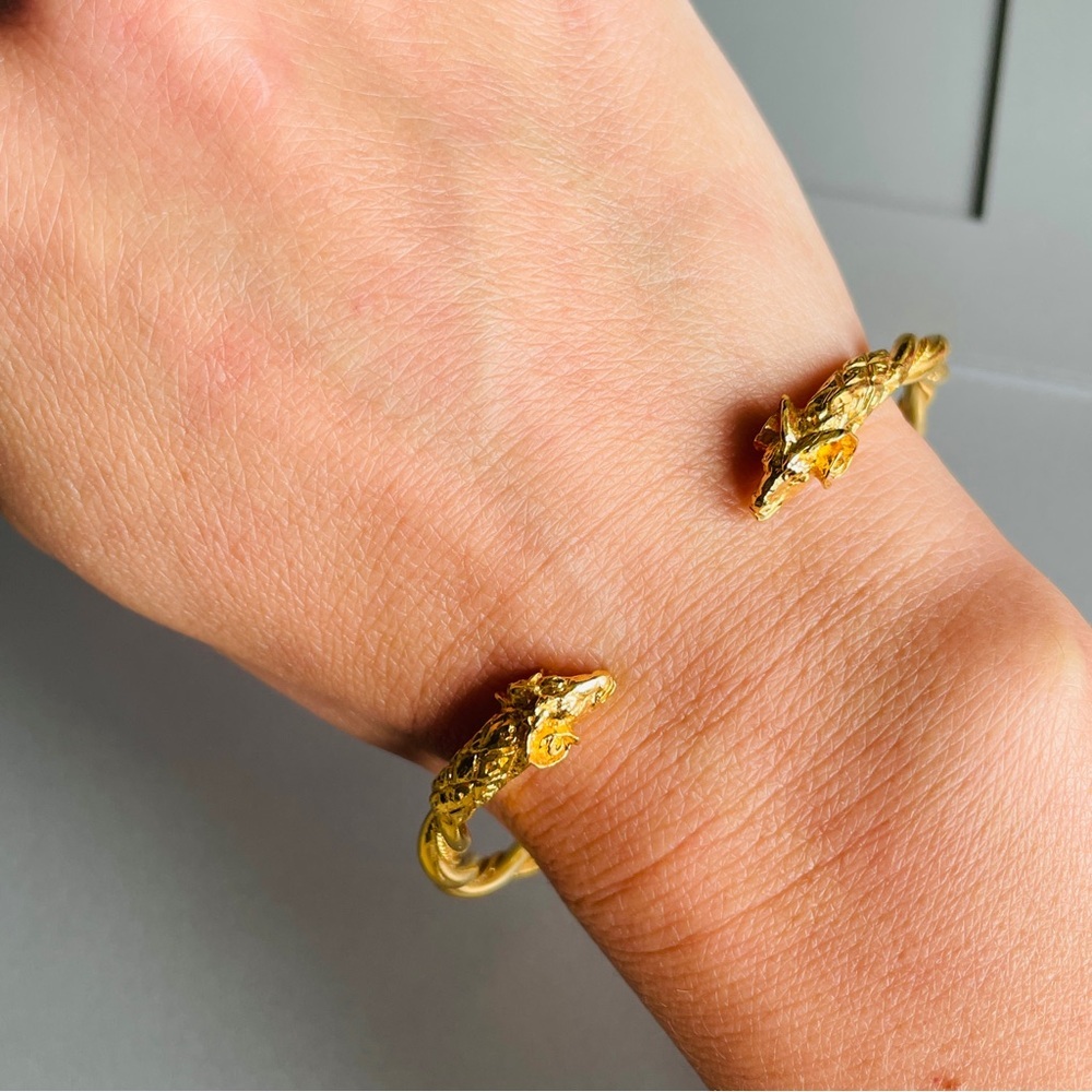 Double Ram Head Aries Gold Vermeil Sterling Silver Twisted Cable Cuff Br… - Picture 2 of 10